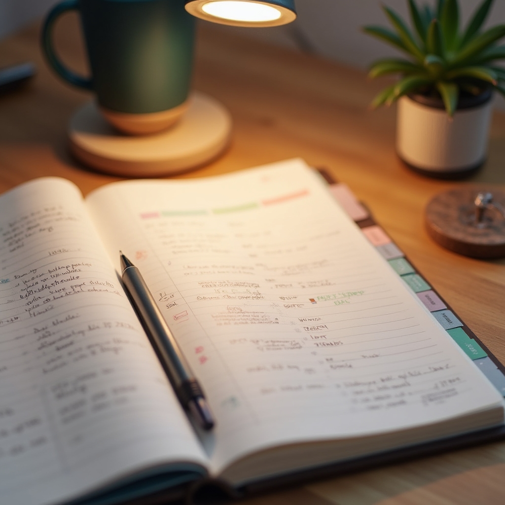 Budget planner and pen on a tidy desk
