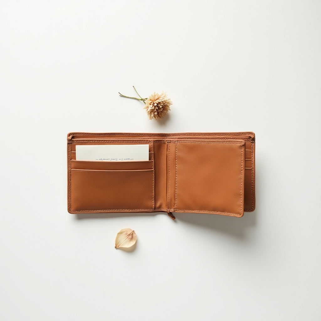 Minimalist composition of an empty open wallet on a clean surface, representing restriction and scarcity mindset