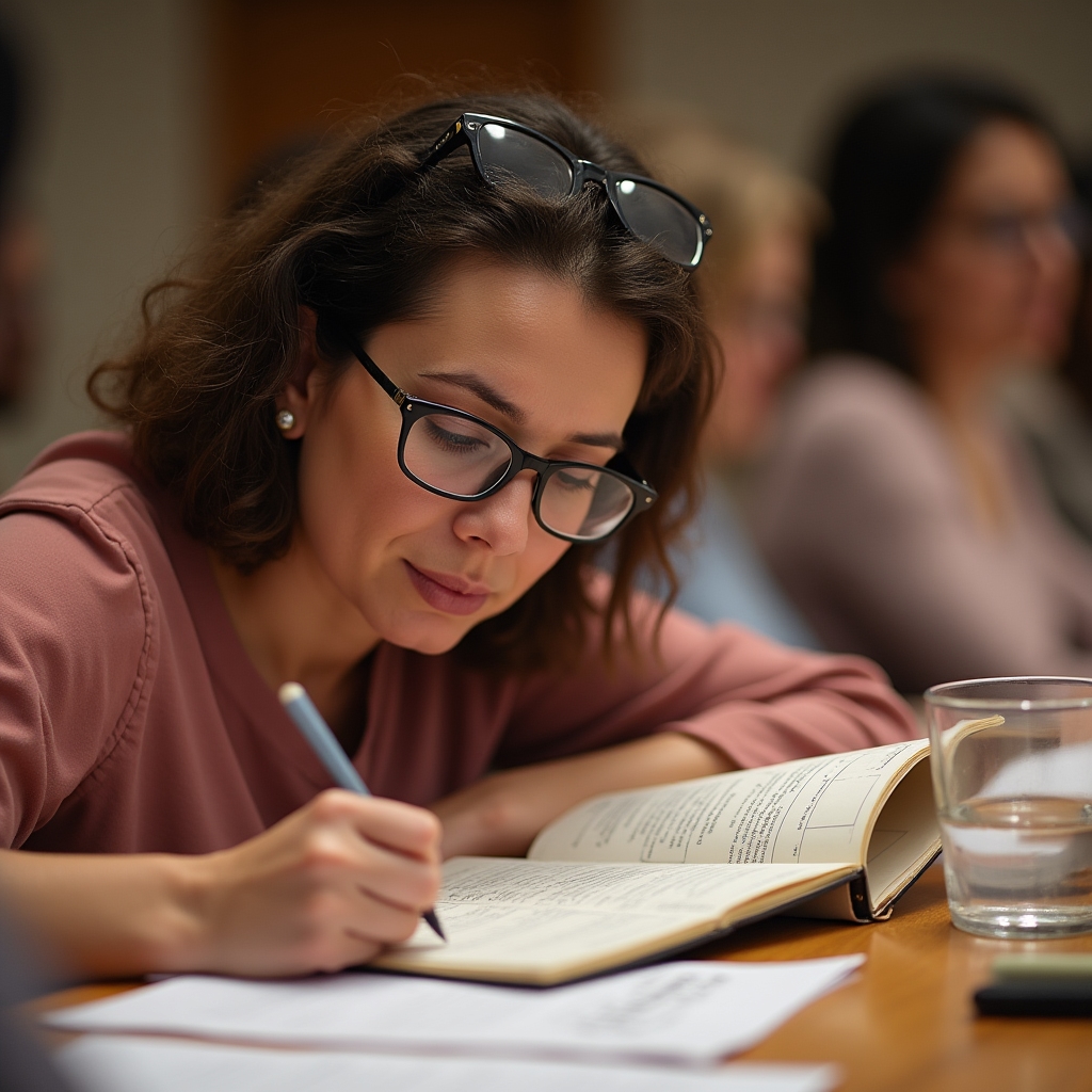 Workshop participant writing notes during a self-awareness session